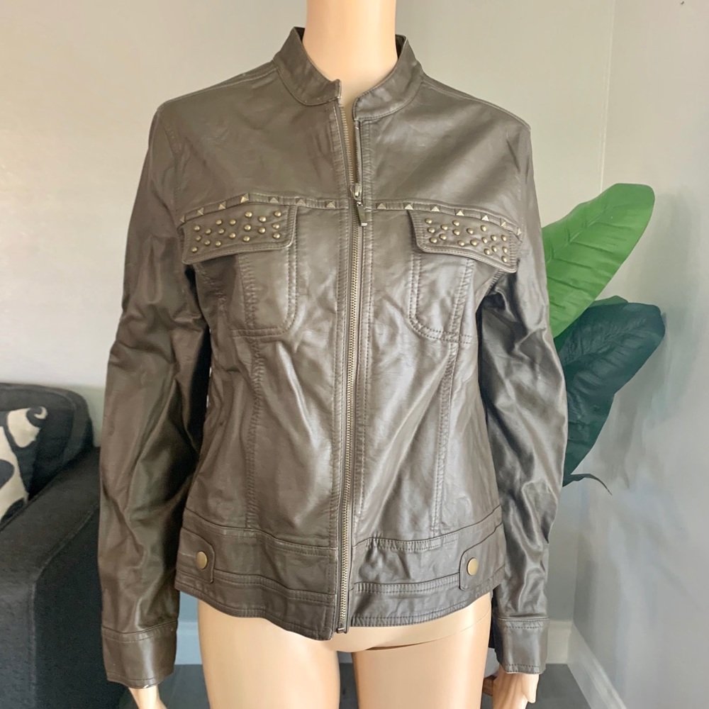 WOMAN'S ERIN LONDON BROWN FAUX LEATHER JACKET SZ M